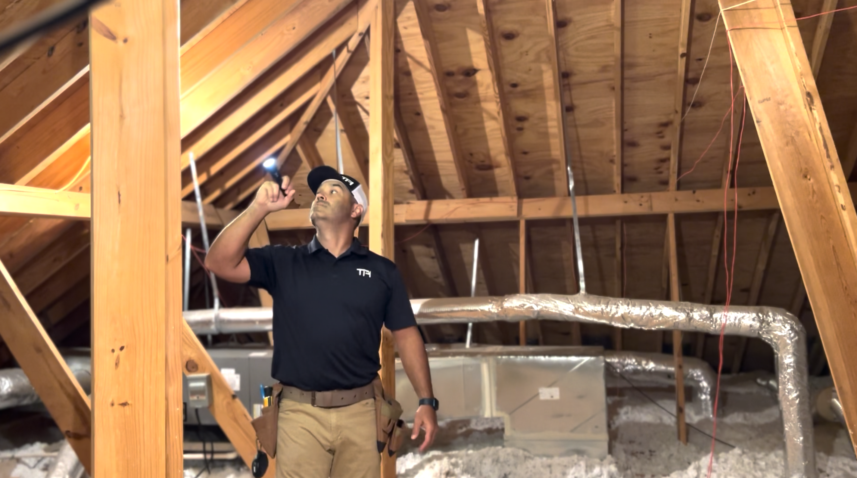Home inspector in attic
